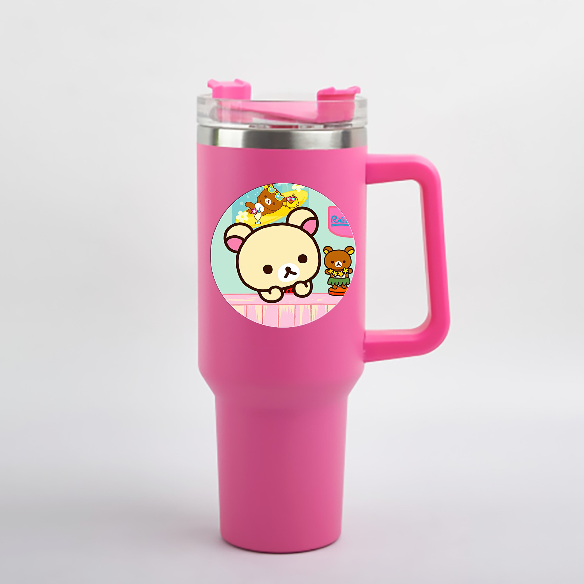 （画像用） リラックマ リラックマ キイロイトリ Rilakkuma Korilakkuma Kiiroitori 1200mL車用タンブラー - クリスタルステッカー（プラスチックストロー付き）